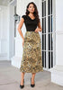 Golden Brown Cheetah Women's Leopard Print Satin Maxi Skirt — High Waisted Bias Cut A Line Slip Skirt with Stretchy Elastic Waistband