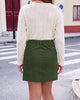Dark Green Women's Corduroy Short Skirt, Trendy Button Fly Stretchy Fall Skirts with Elastic Back Waist and Functional Pockets, Soft Dressy Casual Fall Outfits