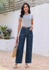 GRAPENT Women's High Waisted Scalloped Ankle Jeans | Stretchy Denim, Straight Wide Leg, 27.5