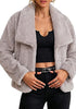 Light Gray Wide Lapel Faux Fur Coat for Women — Oversized Dropped Shoulder Jacket with Side Pockets & Snap Buttons