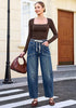 GRAPENT Women's High Waisted Barrel Jeans | Stretchy Denim, Elastic Drawstring Waist, 27.5