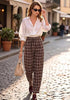 GRAPENT Women's High Waisted Plaid Barrel Pants | Tapered Wide Leg, Elastic Drawstring Waist, Front Pockets, Work Office Casual Fall Outfits