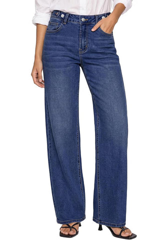 GRAPENT Women's High Rise Wide Leg Jeans | Stretchy Denim, Adjustable Cinch Waist, 30" Inseam, 90s Baggy Straight, Everyday Dressy Casual