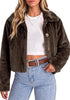 Brown Women's Cropped Fluffy Faux Fur Coat — Oversized Lapel Jacket with Button Down Closure & Warm Lining