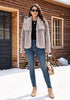 Light Gray Wide Lapel Faux Fur Coat for Women — Oversized Dropped Shoulder Jacket with Side Pockets & Snap Buttons