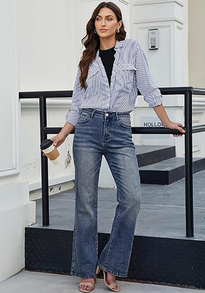 GRAPENT Women's Trendy High Rise Flare Jeans | Stretchy Denim, Wide Leg, 30.5" Inseam, 90s Retro, Business Casual & Everyday Wear