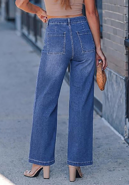 GRAPENT Women's High Waisted Wide Leg Jeans | Soft Stretch Denim, Patch Pocket, 29.5" Inseam, Full Length, Casual Work Outfits