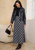 Black % white Women's Trendy Plaid Maxi Skirt — High Waisted A Line Long Skirt with Side Slit, Vintage Pattern & Back Elastic Waist