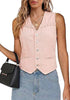 LookbookStore Women Candy Pink Casual Sleeveless Denim Vest Button Down Braided Adjustable Waist Western Jean Waistcoat