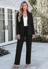 Black Women's Elegant Business Pantsuit — Single Button Blazer & High Waisted Pants with Adjustable Waistband