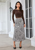 Black & White Leopard Women's Leopard Print Satin Maxi Skirt — High Waisted Bias Cut A Line Slip Skirt with Stretchy Elastic Waistband