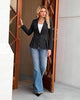 Charcoal Women's  Peplum Suit Jacket Blazer, Tailored Fitted Long Sleeve with Built-in Shoulder Pads, Dressy Casual for Office, Business & Everyday Wear