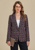 Black & Wine Red Women's Plaid Tweed Work Blazer | Long Sleeve Notched Lapel Jacket, Fully Lined, Shoulder Pads, Single Button, 2 Pockets – Office, Interview, Business Casual