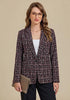 GRAPENT Women's Tweed Plaid Blazer | Notched Lapel, Fully Lined, Shoulder Pads, Single Button, 2 Pockets, Interview Office Business Casual