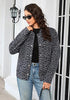 Grey  Cheetah Women's Leopard Print Bomber Jacket — Oversized Brushed Wool Blend Cheetah Jacket with Stand Collar, Snap Buttons & Elastic Hem