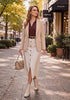 Light Khaki Women's Notched Lapel Blazer, Single Button Shoulder Pads Suit Jacket, Long Sleeve Business Casual Work Office Blazer with Pockets & Back Slit