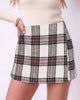 Multi White Women's Plaid Skort High Waist Faux Wrap Mini Skirt with Side Zipper, Elastic Back & Built-in Shorts