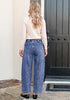 GRAPENT Women's High Waisted Baggy Barrel Jeans | Stretchy Denim, Elastic Drawstring Waist, Pull On, 27.5