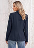 Dark Blue Women's Notched Lapel Blazer, Single Button Shoulder Pads Suit Jacket, Long Sleeve Business Casual Work Office Blazer with Pockets & Back Slit