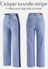 Lakeside Blue Women's High Waisted Straight Leg Jeans, Tuxedo Side Stripe Stretchy Denim Pants, 29