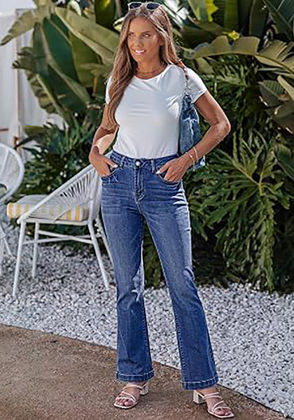 Medium Blue  Women's Trendy Mid Rise Bootcut Jeans — Stretchy Western Denim Pants with 90s Vintage Flare & 30.5" Inseam