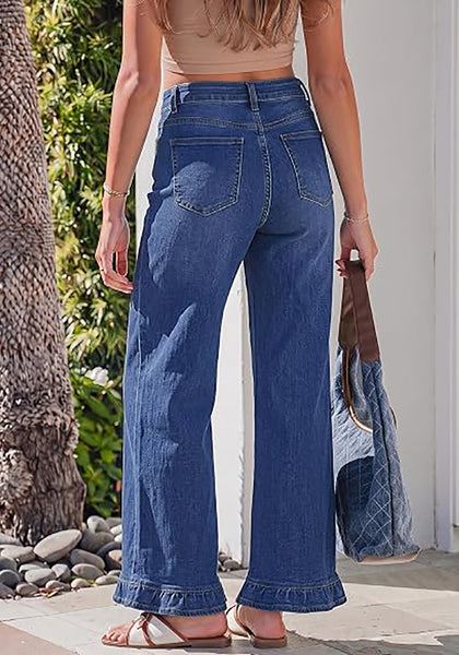 GRAPENT Women's High Waisted Ruffle Hem Wide Leg Jeans | Stretch Denim, 27.5" Inseam, Ankle Cropped, Baggy Fit, Weekend Casual