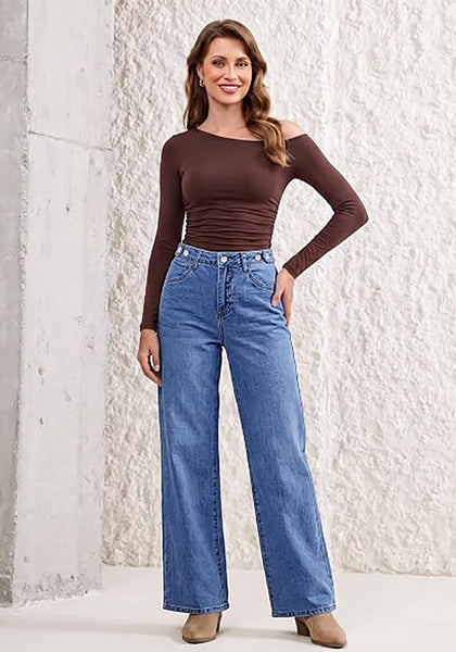 GRAPENT Women's High Waisted Wide Leg Baggy Jeans | Stretchy Denim, Adjustable Cinched Waist, 30" Inseam, 90S Baggy Style, Country Concert & Casual Work Wear