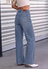 Bay Blue Women's Rhinestone Wide Leg Jeans, High Waisted Stretch Glitter Sparkly Embellished Denim Pants, 29.5