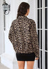Safari Leopard Women's Leopard Print Bomber Jacket — Oversized Brushed Wool Blend Cheetah Jacket with Stand Collar, Snap Buttons & Elastic Hem