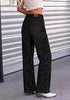 Washed Black Women's Rhinestone Wide Leg Jeans, High Waisted Stretch Glitter Sparkly Embellished Denim Pants, 29.5