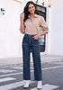 GRAPENT Women's High Waisted Scalloped Ankle Jeans | Stretchy Denim, Straight Wide Leg, 27.5