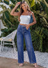 Darkness Blue  Women's Wide Leg High Waist Stretch Jeans Baggy Straight Leg Denim Pants,  29.5 Inch Inseam Angled Side Seam, Country Concert Western Style