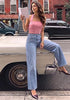 Ice Blue Women's Wide Leg High Waist Stretch Jeans Baggy Straight Leg Denim Pants, 29.5 Inch Inseam Angled Side Seam, Country Concert Western Style