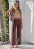 GRAPENT Women's High Waisted Ruffle Hem Wide Leg Jeans | Stretch Denim, 27.5