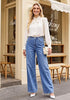 GRAPENT Women's High Waisted Wide Leg Baggy Jeans | Stretchy Denim, Adjustable Cinched Waist, 30