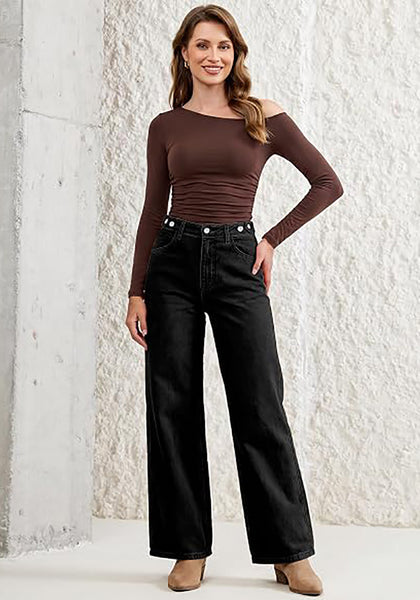 GRAPENT Women's High Waisted Wide Leg Baggy Jeans | Stretchy Denim, Adjustable Cinched Waist, 30" Inseam, 90S Baggy Style, Country Concert & Casual Work Wear