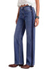 Darkness Blue Women's High Waisted Straight Leg Jeans, Tuxedo Side Stripe Stretchy Denim Pants, 29