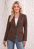 Coffee Brown Women's Notched Lapel Blazer, Single Button Shoulder Pads Suit Jacket, Long Sleeve Business Casual Work Office Blazer with Pockets & Back Slit