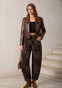 Brown Leopard Women's Trendy Leopard Barrel Jeans — High Waisted Baggy Wide Leg Stretchy Denim Pants with Front Seam & Ankle Length