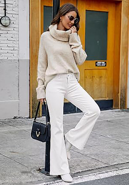 Cream White Flare Jeans for Women Mid Rise Bootcut Denim Pants Distressed Stretchy Retro Y2K Washed Date Night Outfit Nashville Western Style