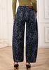 Gray Leopard Women's Trendy Leopard Barrel Jeans — High Waisted Baggy Wide Leg Stretchy Denim Pants with Front Seam & Ankle Length