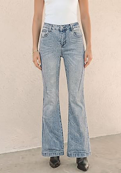 Vintage Blue Flare Jeans for Women Mid Rise Bootcut Denim Pants Distressed Stretchy Retro Y2K Washed Date Night Outfit Nashville Western Style