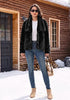 Black Wide Lapel Faux Fur Coat for Women — Oversized Dropped Shoulder Jacket with Side Pockets & Snap Buttons