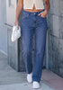Medium Blue Women's High Waisted Straight Leg Jeans, Tuxedo Side Stripe Stretchy Denim Pants, 29