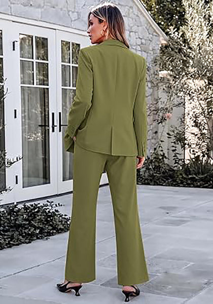 Olive Green Women's 2 Piece Pant Suits, Business Casual Buttoned Blazer and High Waisted Bootcut Pants Set, 29" Inseam Professional Office Fall Teacher Outfits