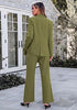 Olive Green Women's 2 Piece Pant Suits, Business Casual Buttoned Blazer and High Waisted Bootcut Pants Set, 29