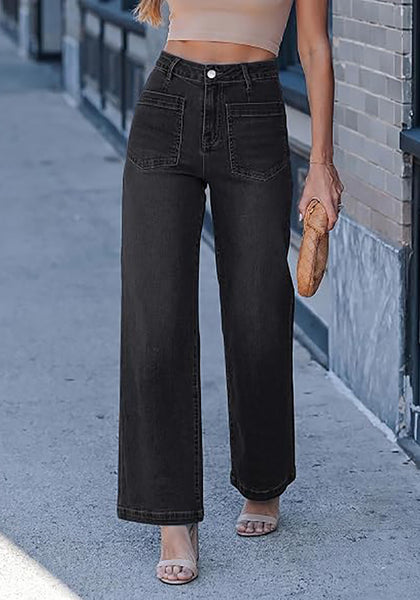 GRAPENT Women's High Waisted Wide Leg Jeans | Soft Stretch Denim, Patch Pocket, 29.5" Inseam, Full Length, Casual Work Outfits