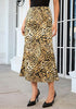Golden Brown Cheetah Women's Leopard Print Satin Maxi Skirt — High Waisted Bias Cut A Line Slip Skirt with Stretchy Elastic Waistband