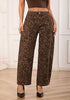 Brown Cheetah Women's Trendy Leopard Barrel Jeans — High Waisted Baggy Wide Leg Stretchy Denim Pants with Front Seam & Ankle Length