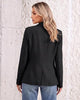 Black Women's Notched Lapel Blazer, Single Button Shoulder Pads Suit Jacket, Long Sleeve Business Casual Work Office Blazer with Pockets & Back Slit